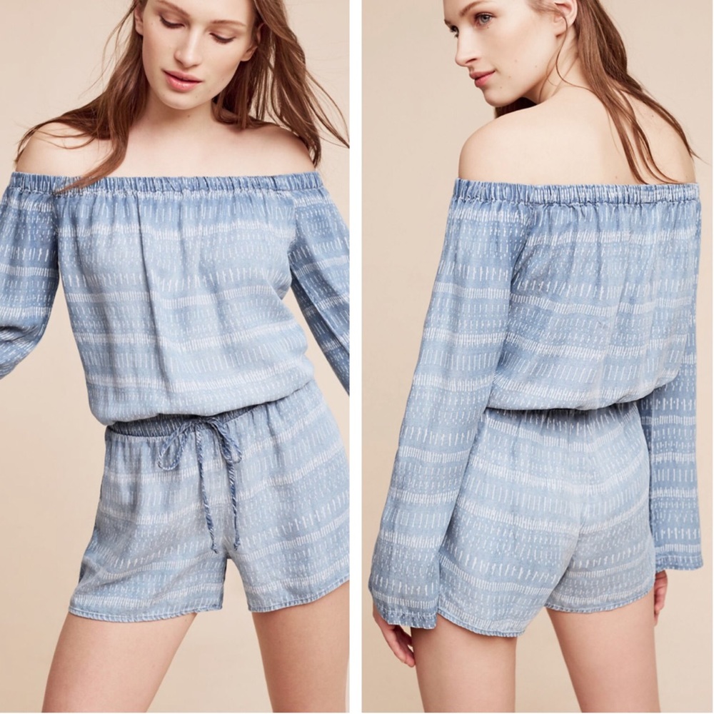 Anthropologie Striped Chambray Romper